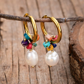 Boucles d'oreilles créoles en perles Jasper Harmony