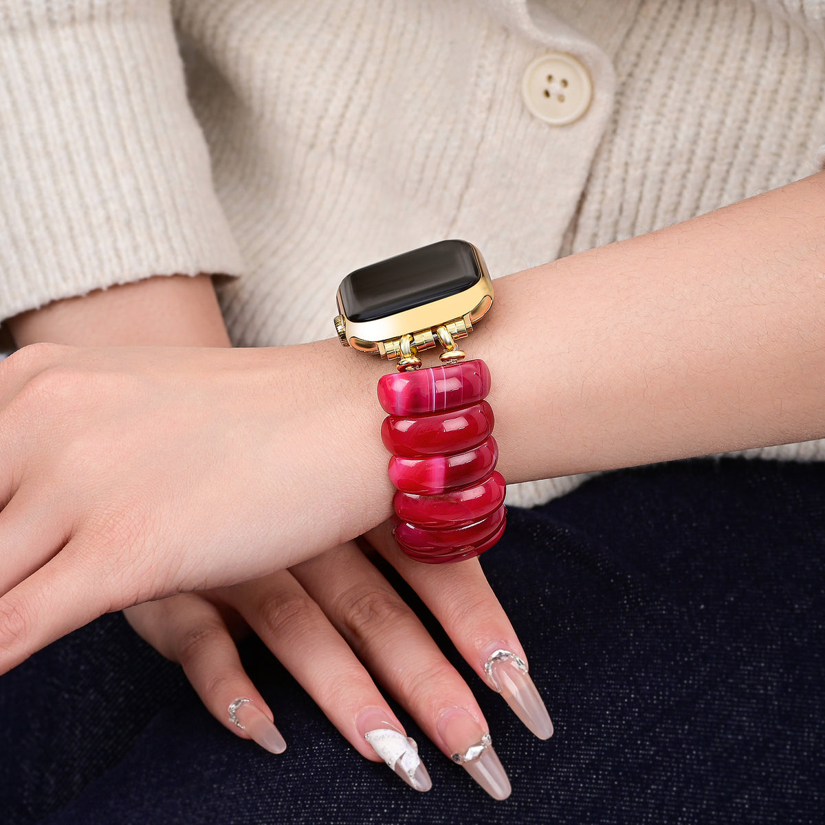 Crimson Mirage Achat Stretch Apple Watch Armband