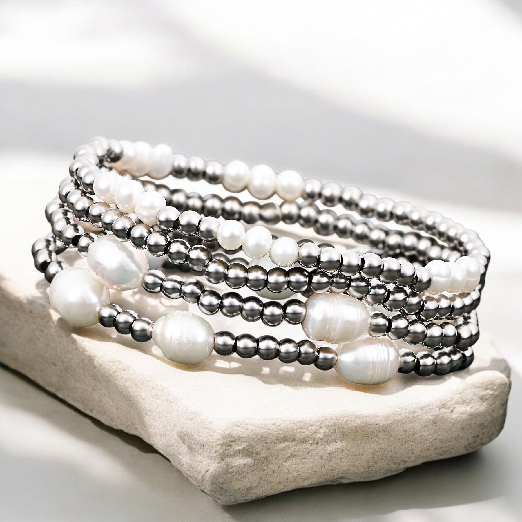 Perlen- und Silberarmband-Set