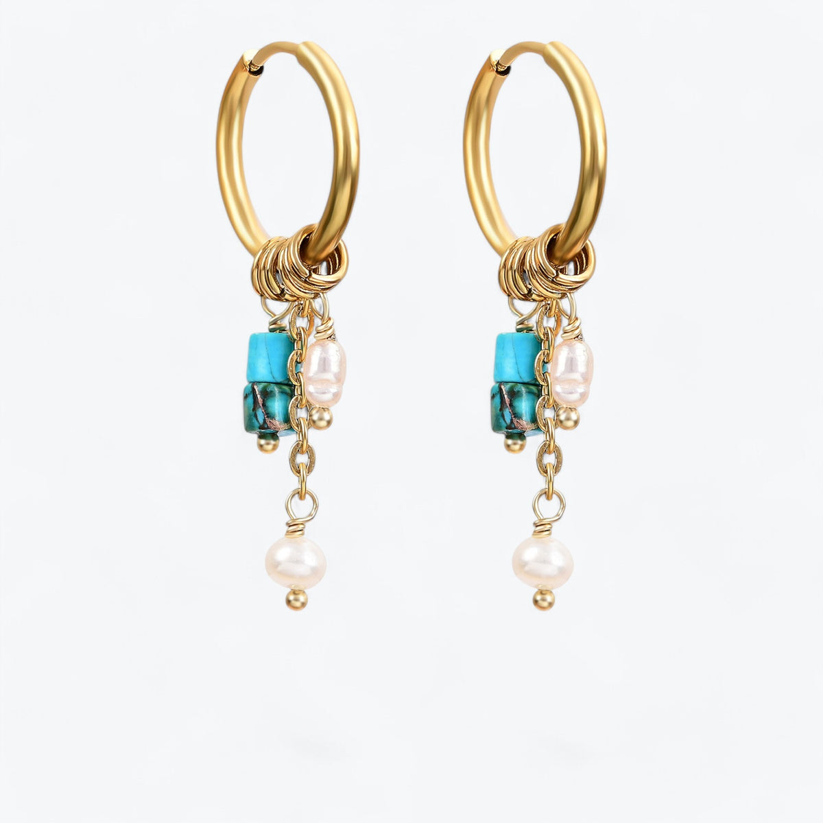 Boucles d'oreilles créoles en perles et agates Golden Grace