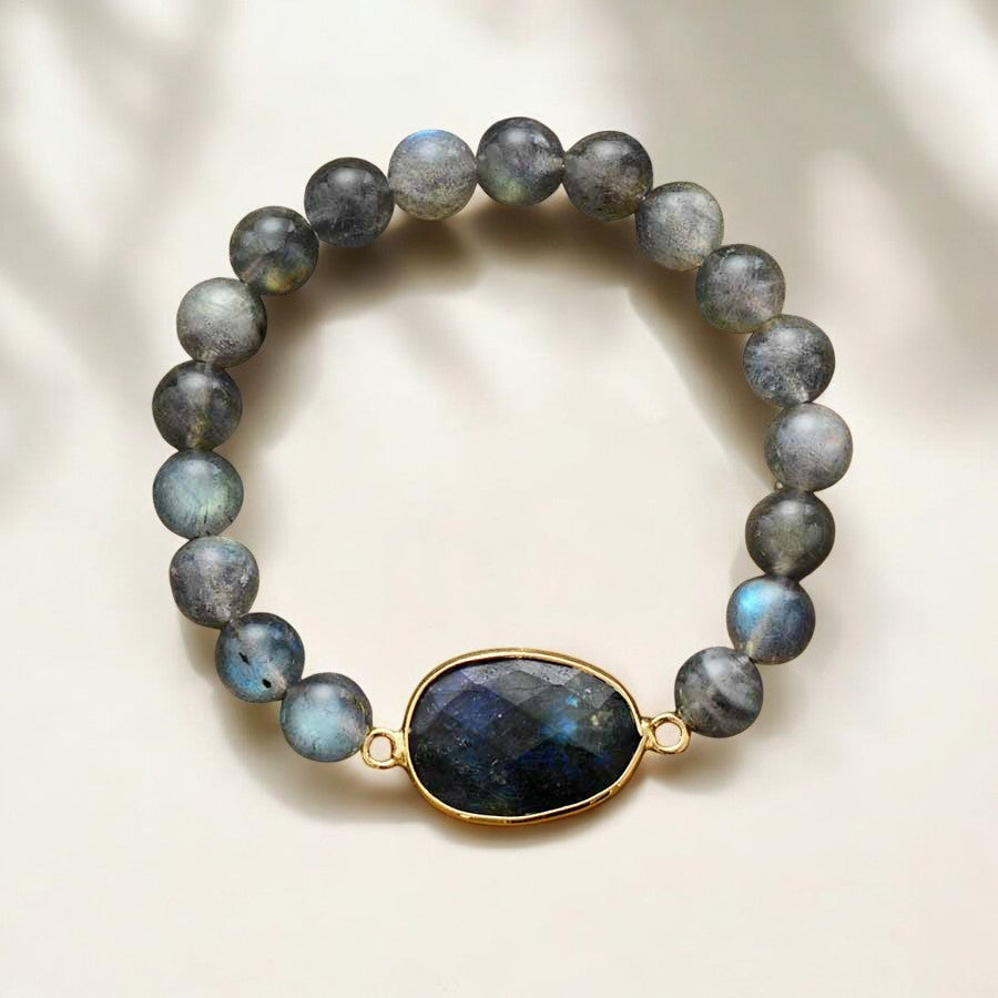 Bracelet en pierre précieuse Labradorite bleue
