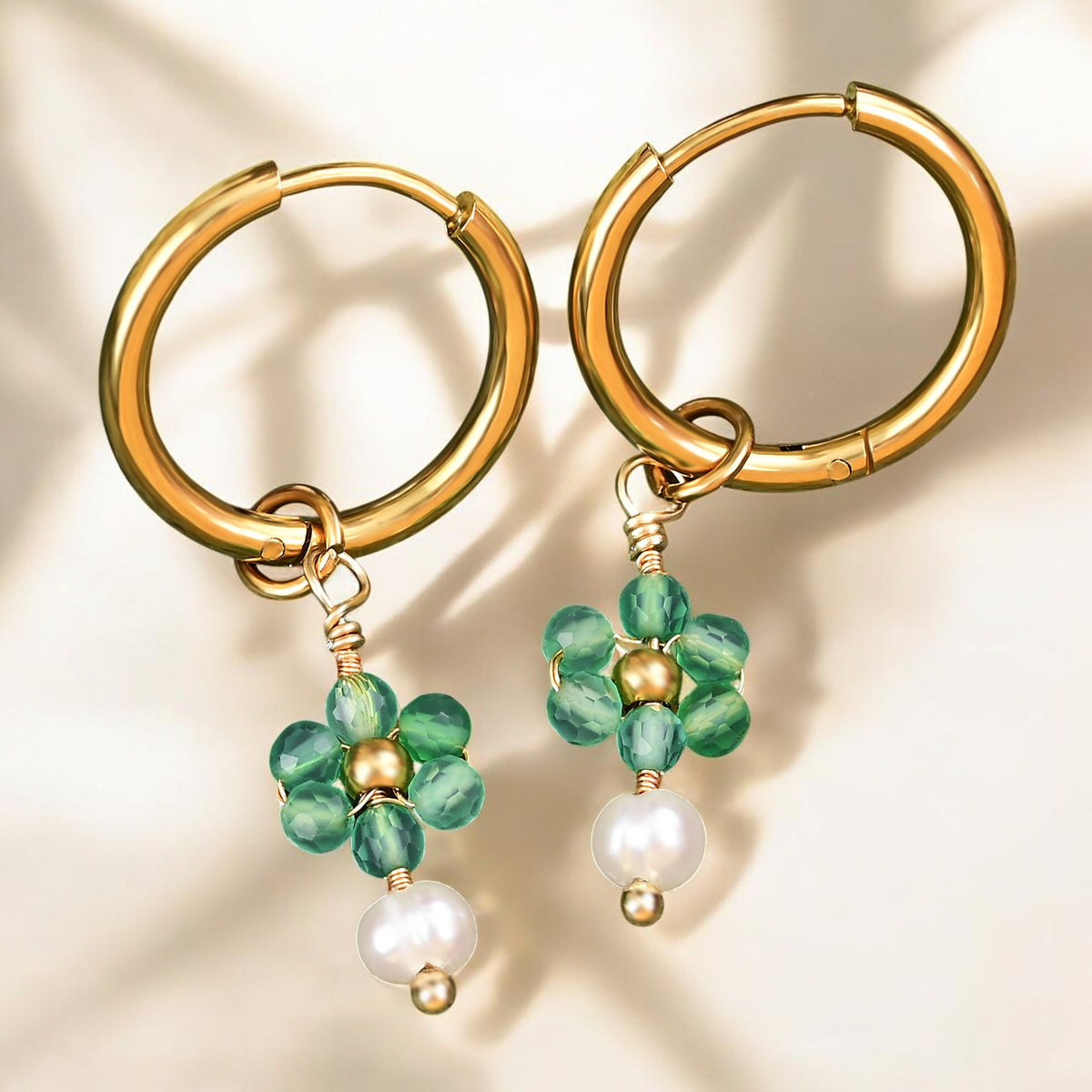 Creolen „Golden Grace“ aus Perlen und Achat
