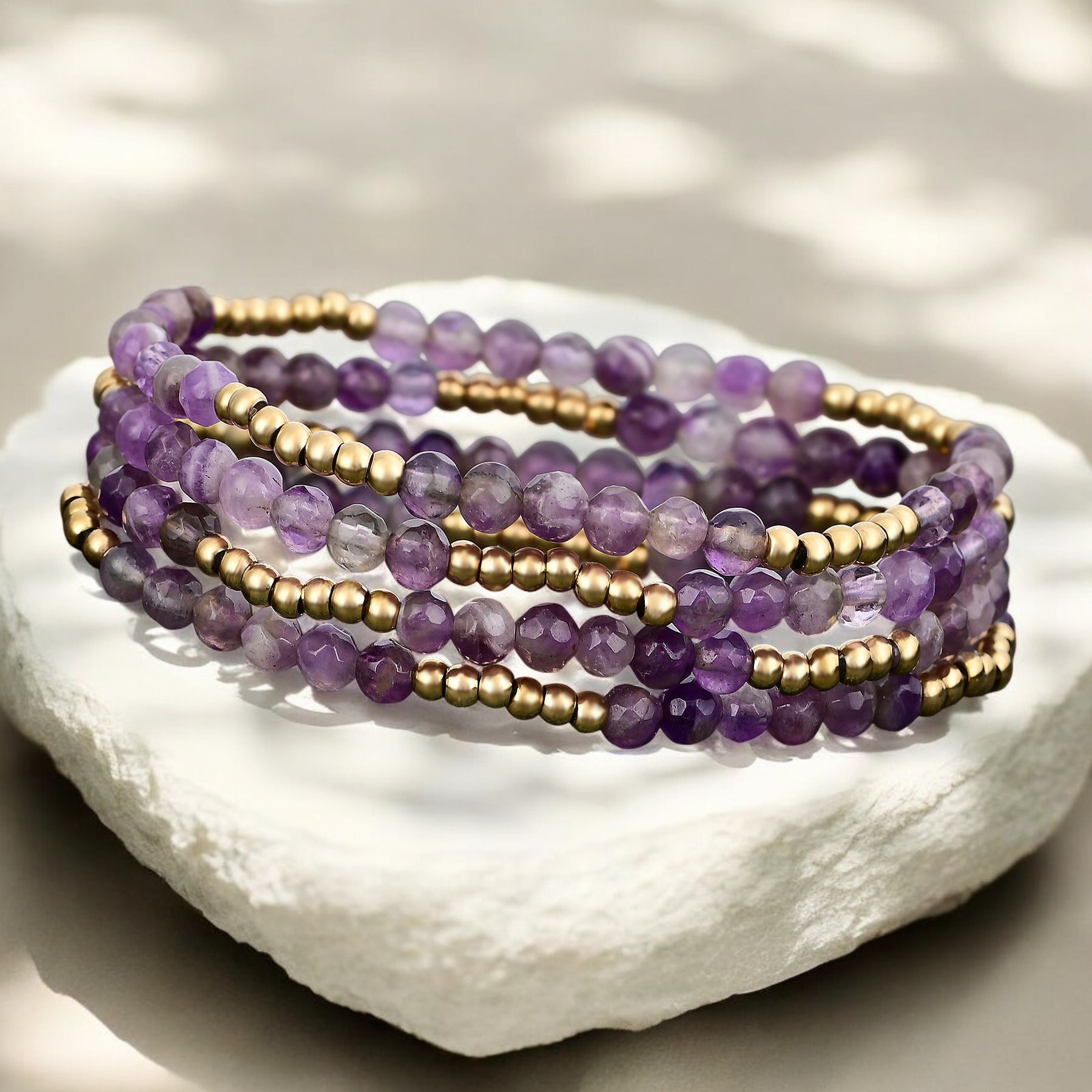Gouden Violette Amethist Armbanden Set
