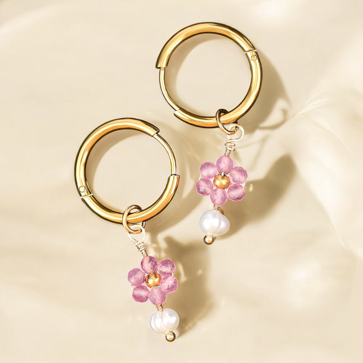 Boucles d'oreilles créoles en perles et agates Golden Grace
