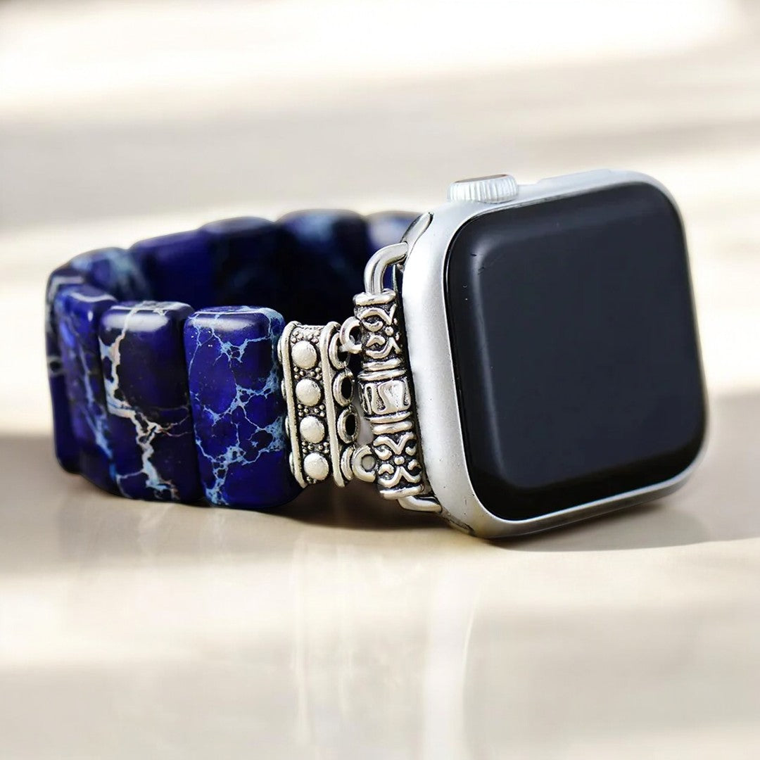 Donkerblauwe Tibetaanse Jaspis Rekbare Apple Watch Band