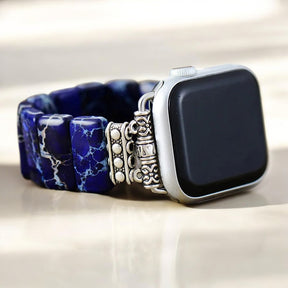 Donkerblauwe Tibetaanse Jaspis Rekbare Apple Watch Band