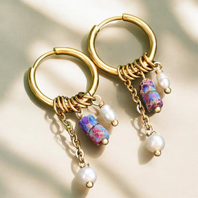 Boucles d'oreilles créoles en perles et agates Golden Grace
