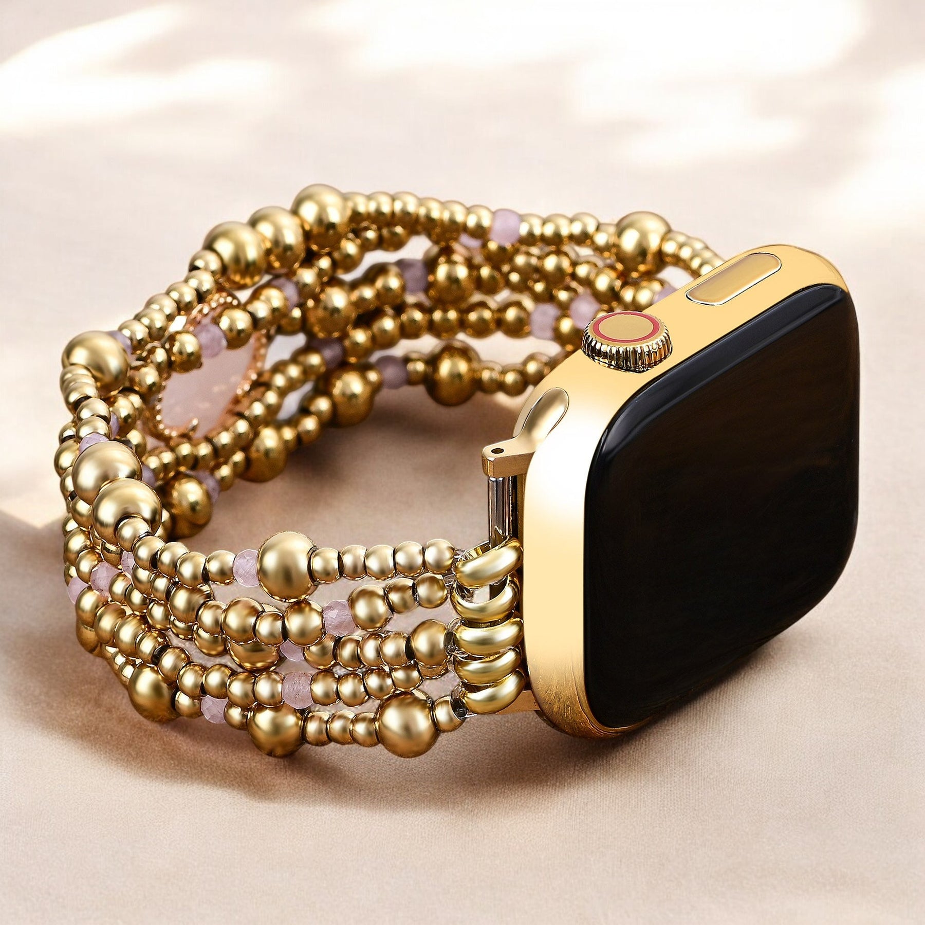 Bracelet extensible Élégance Quartz Rose Enchanté Apple Watch
