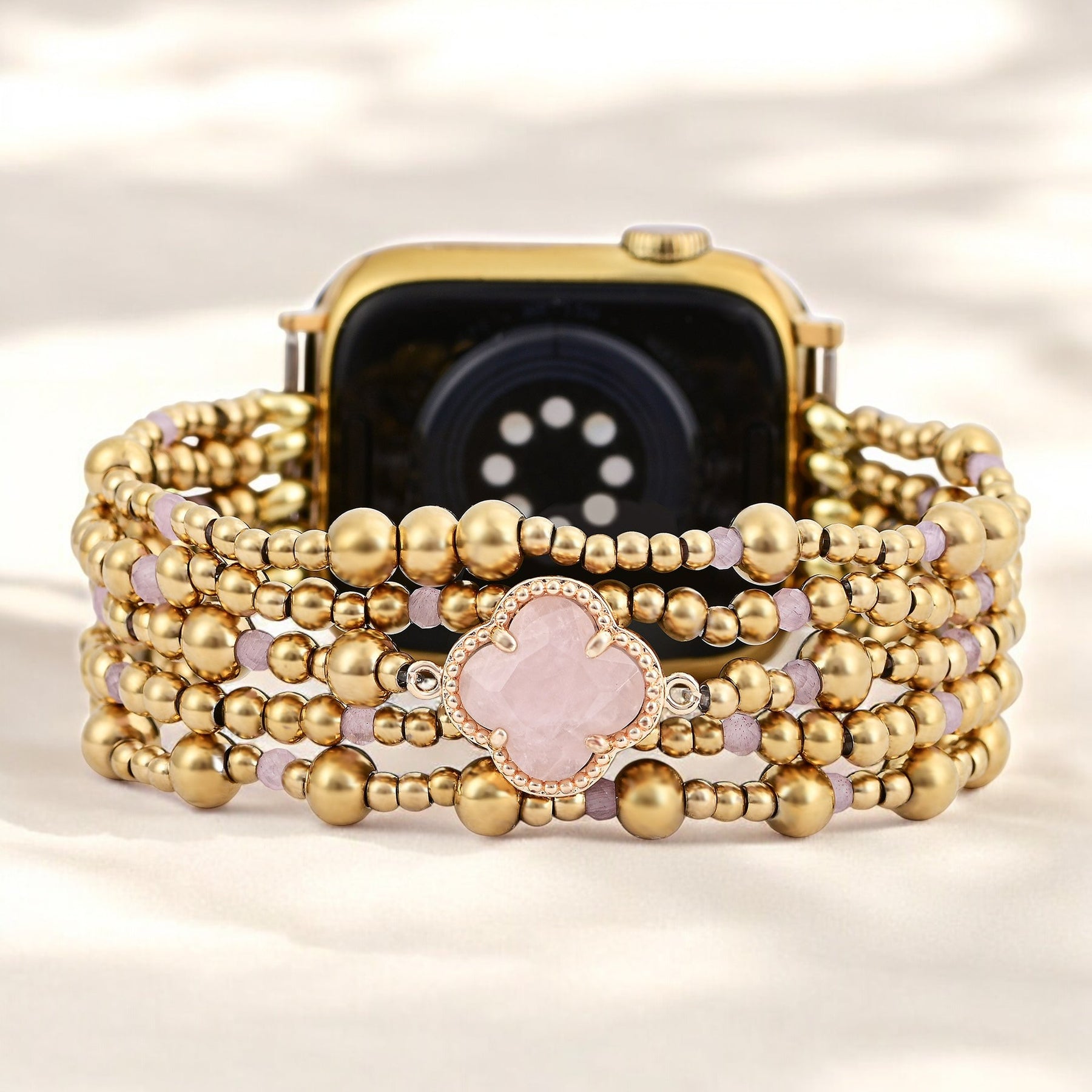 Bracelet extensible Élégance Quartz Rose Enchanté Apple Watch