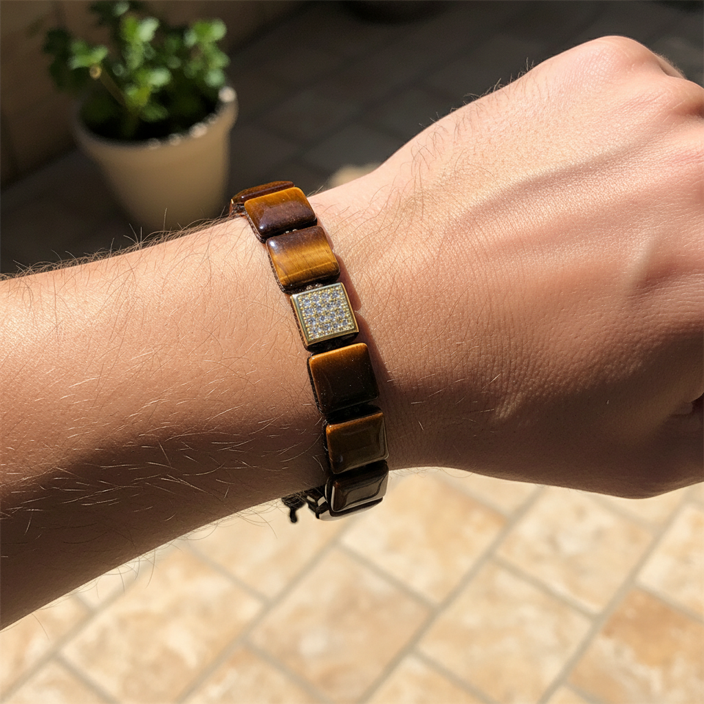 Bracelet pour homme en œil de tigre rouge