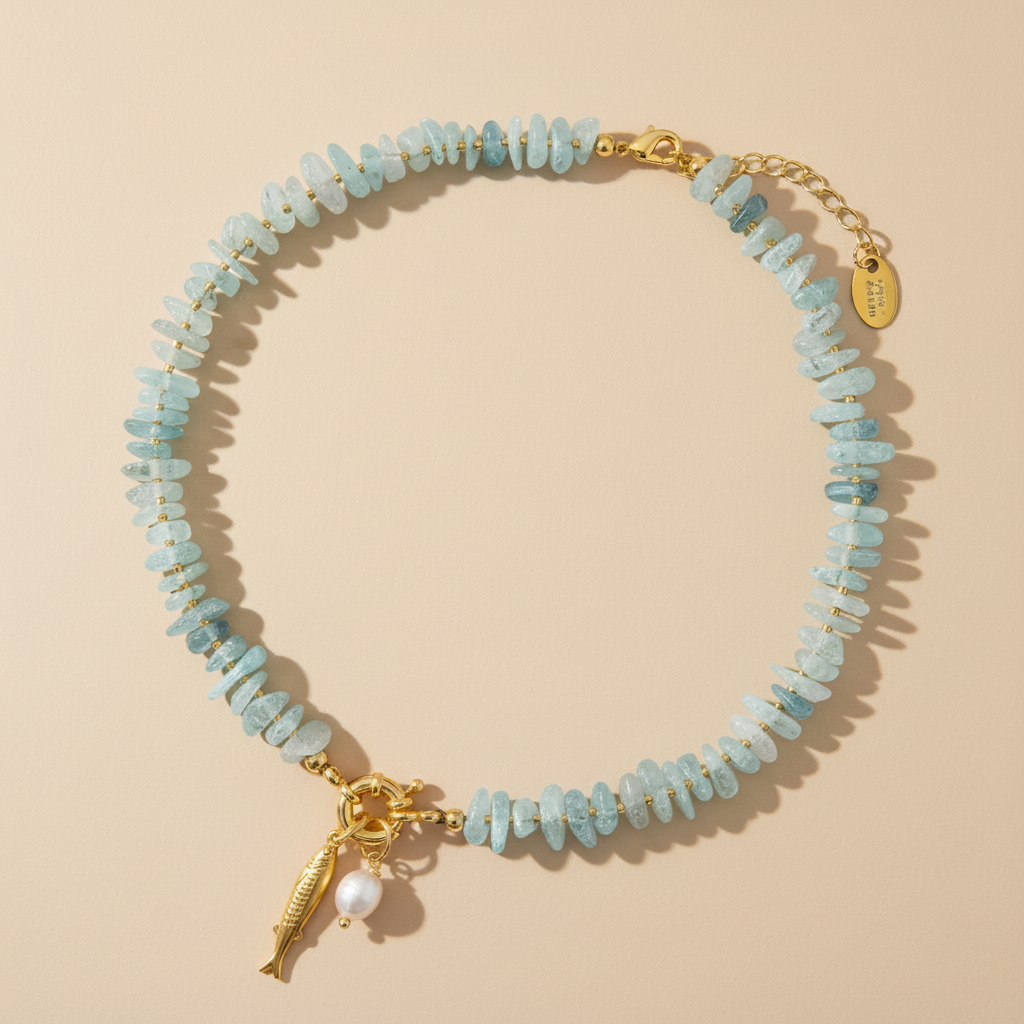 Aquamarijn Parel Bedel Ketting