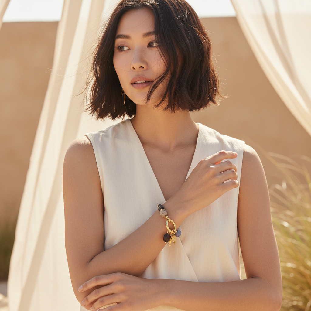 Bracelet charme cœur d'obsidienne