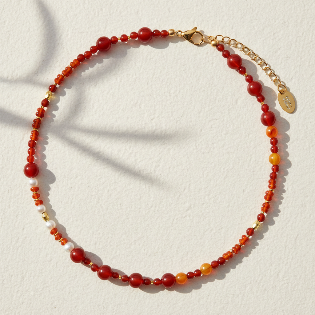 Collier Harmonie en Agate Rouge et Perle