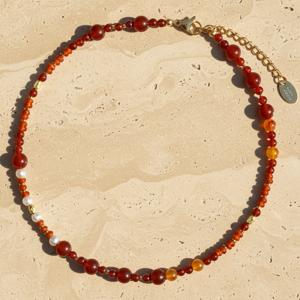 Collier Harmonie en Agate Rouge et Perle