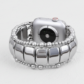 Platina Zwarte Rekbare Apple Watch Band