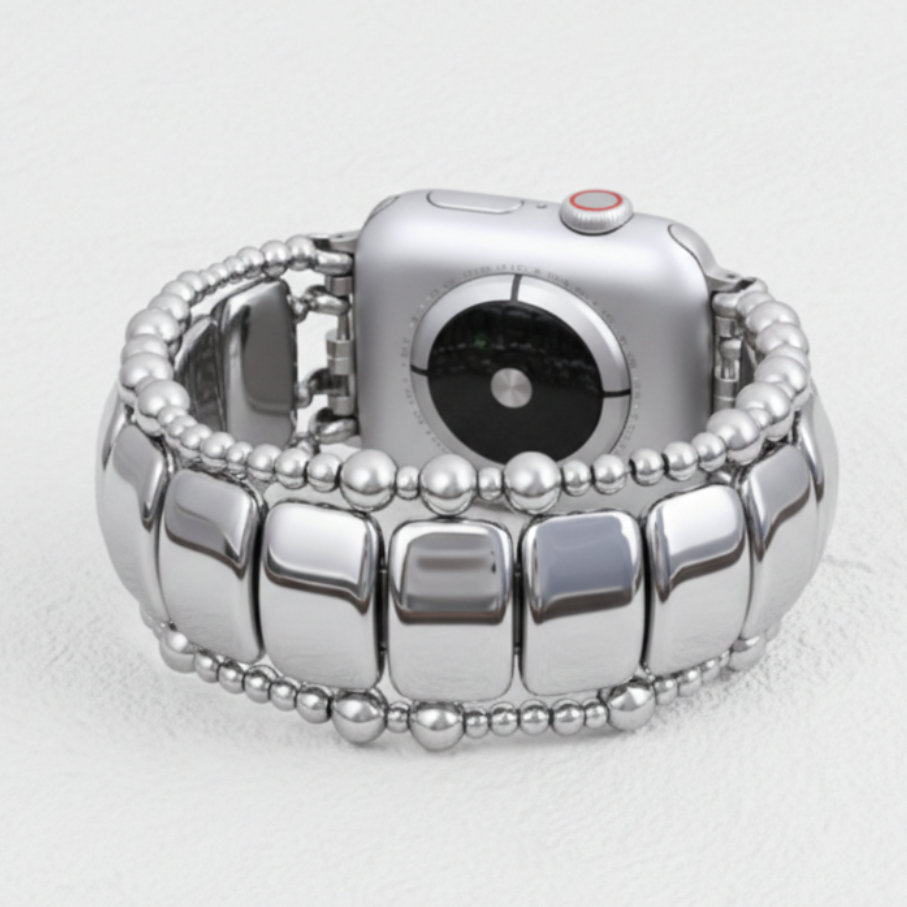 Platina Zwarte Rekbare Apple Watch Band