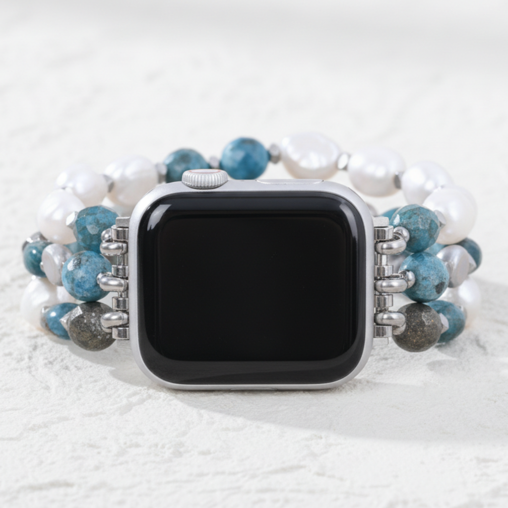 Platina Zwarte Rekbare Apple Watch Band
