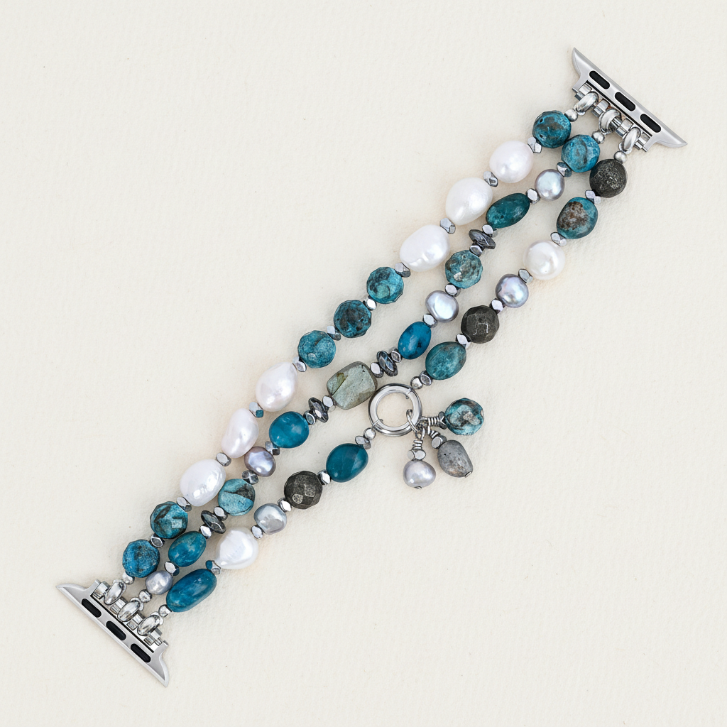 Platina Zwarte Rekbare Apple Watch Band