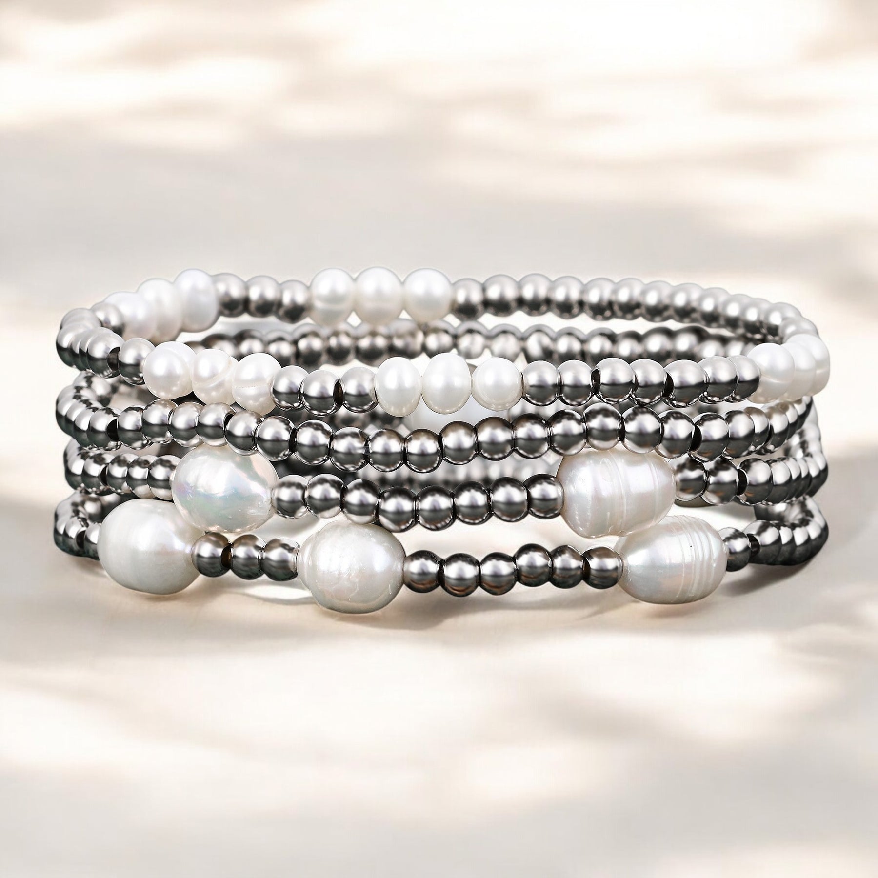 Perlen- und Silberarmband-Set