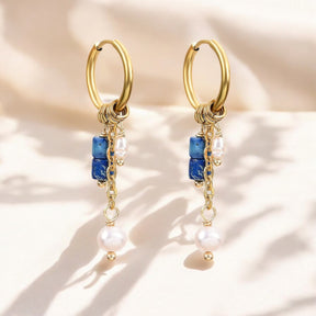 Boucles d'oreilles créoles goutte Golden Lapis Bloom