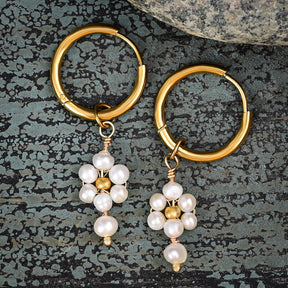 Boucles d'oreilles créoles en perles et agates Golden Grace