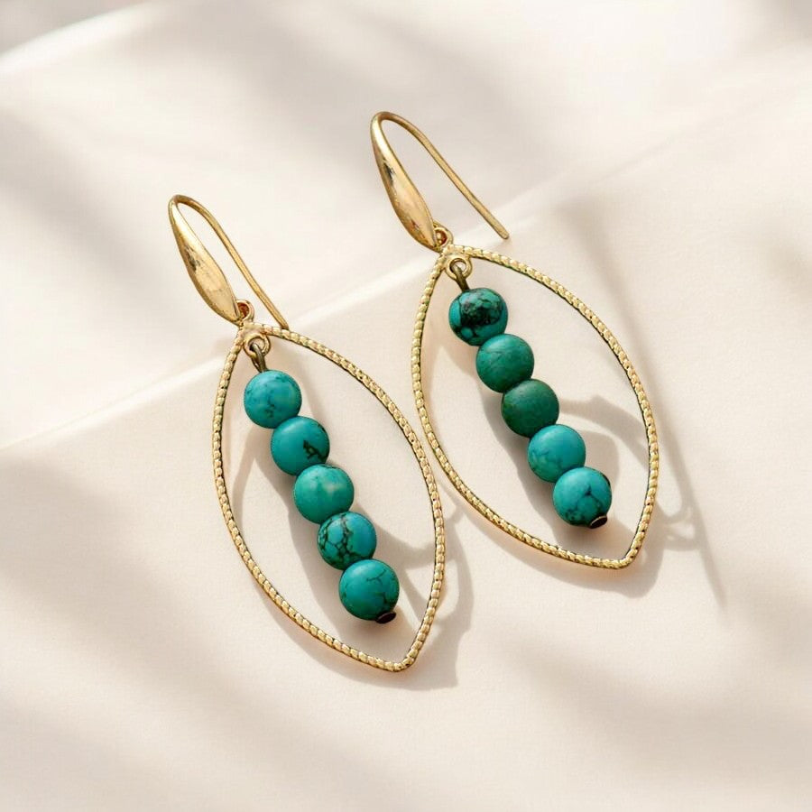 Gouden ovale turquoise oorbellen