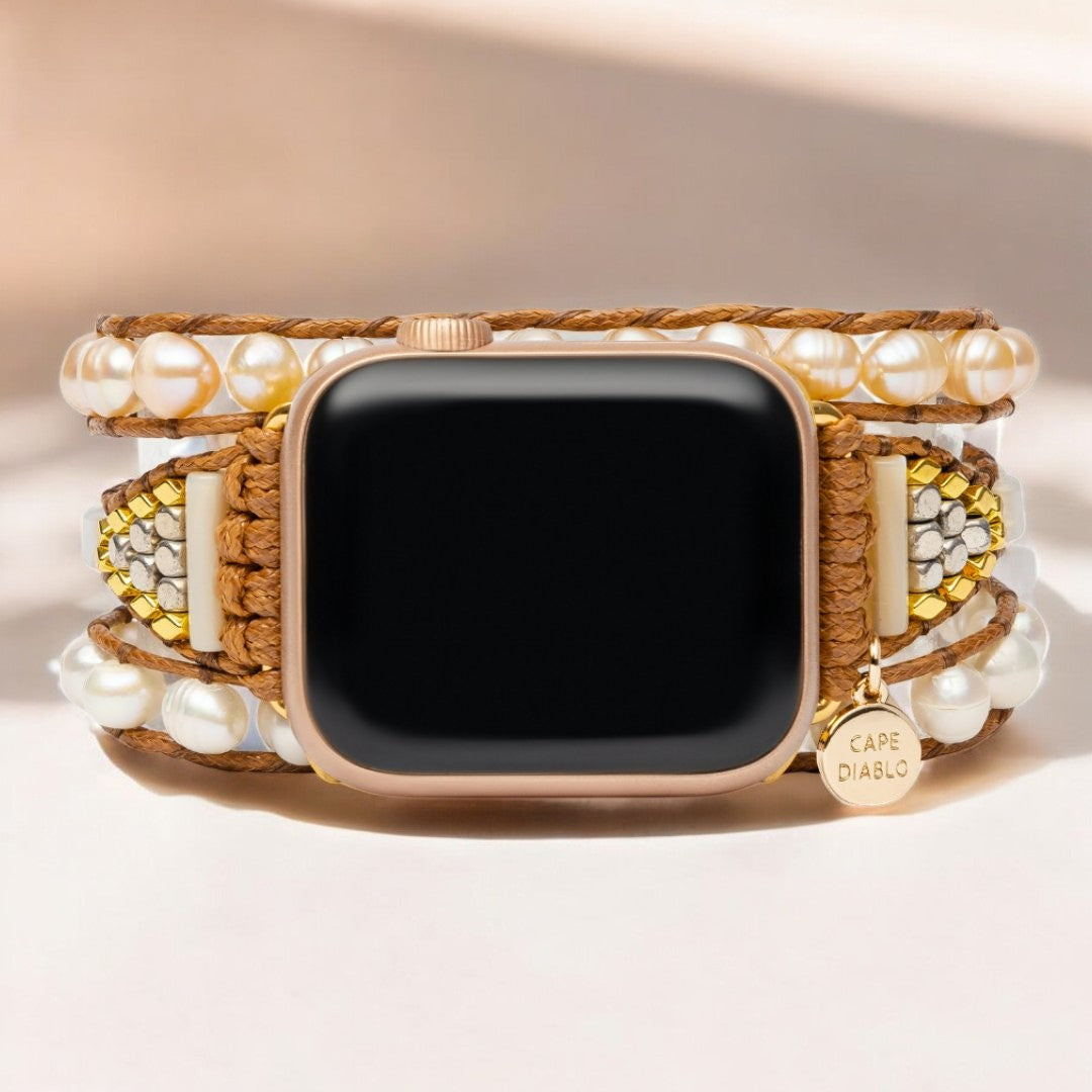 Bracelet Apple Watch en perles d'eau douce élégantes