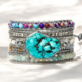 Bracelet enveloppant de protection en turquoise guérissante