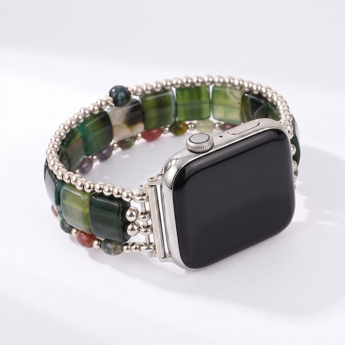 Bracelet Apple Watch extensible en agate Wild Grace argentée