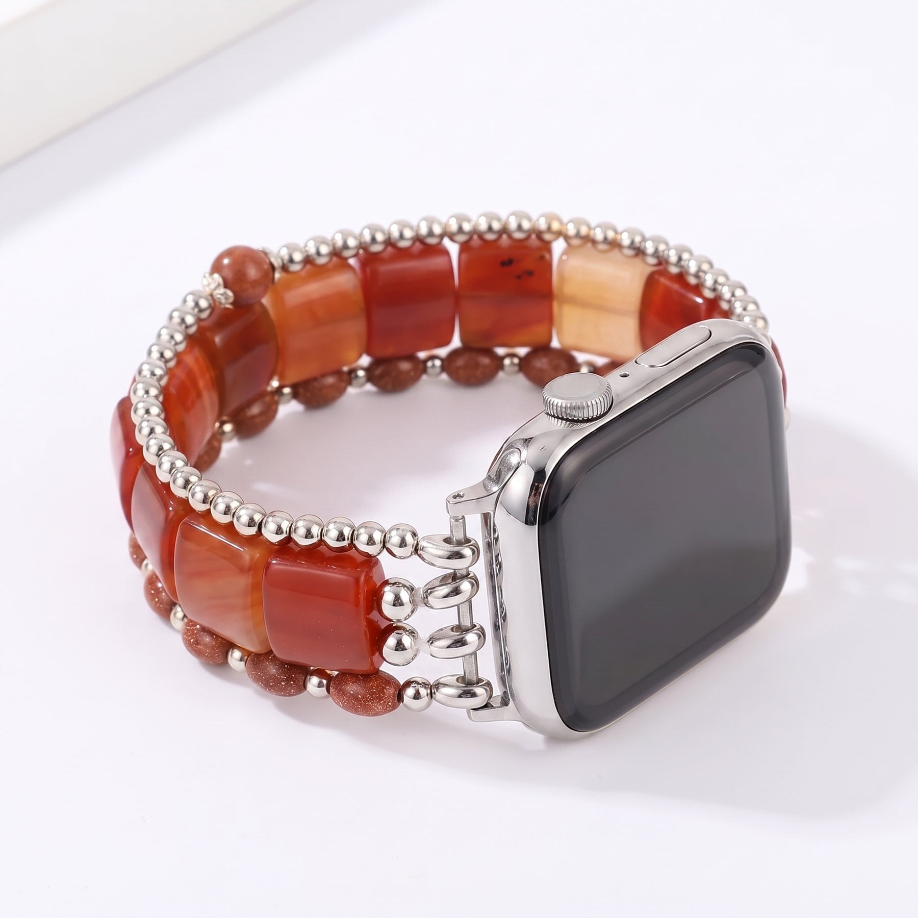 Wild Grace-agaatarmband voor Apple Watch, elastisch, zilverkleurig