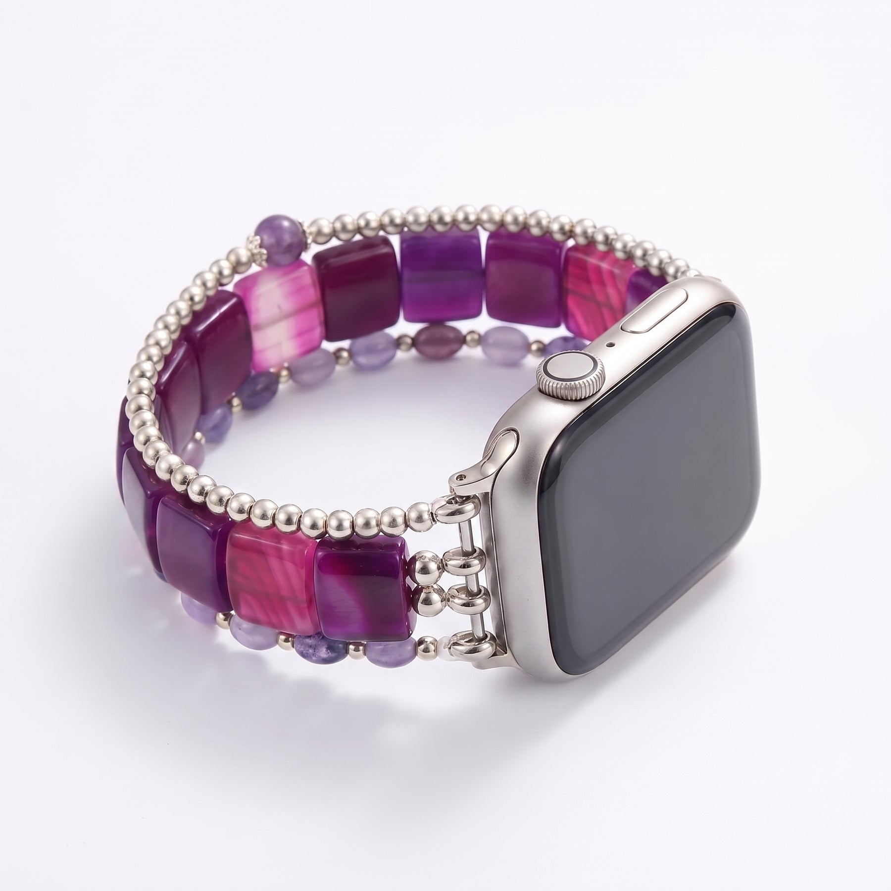 Violet Hour-amethistkleurig rekbaar Apple Watch-bandje, zilver