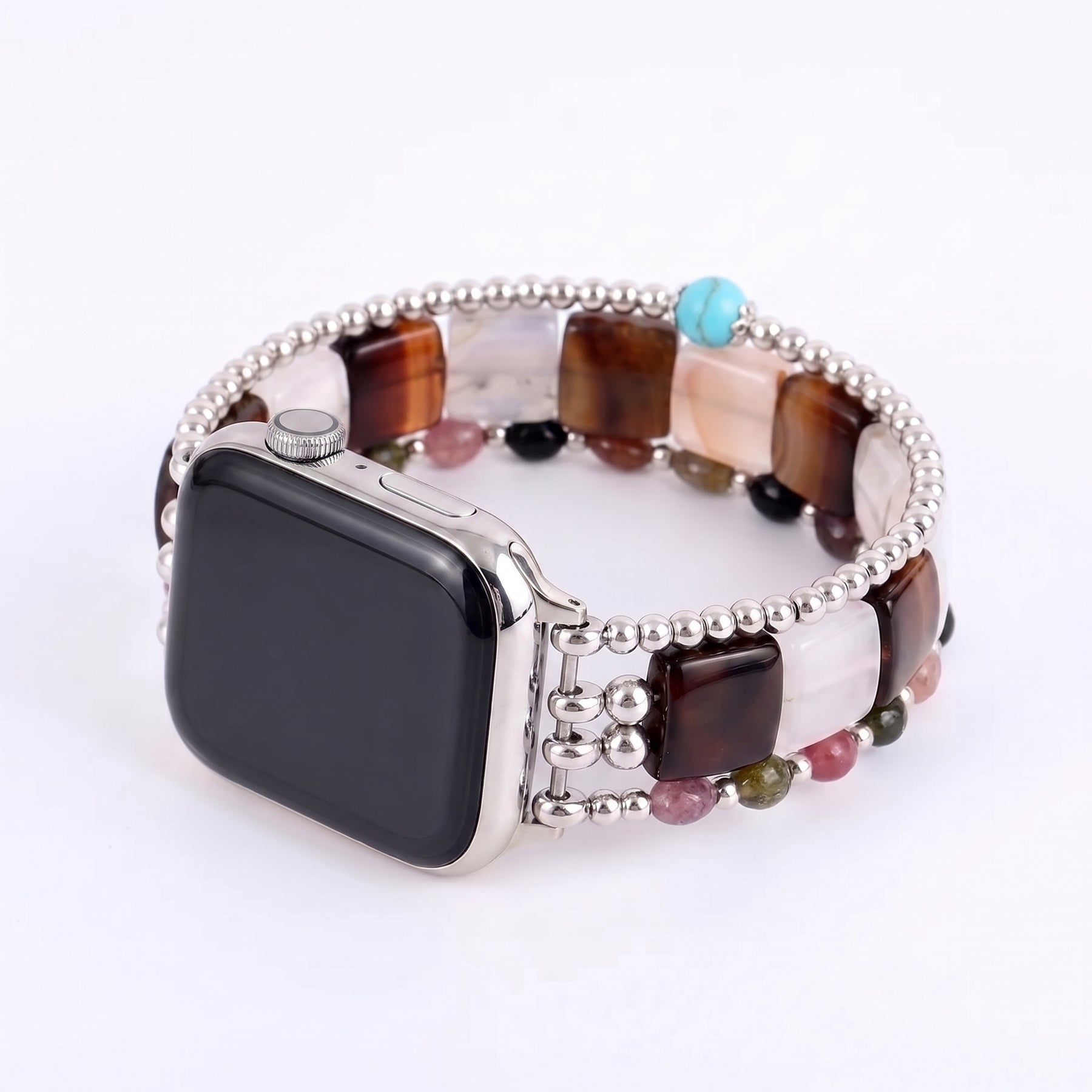 Bracelet extensible Fierce Grace en œil-de-tigre pour Apple Watch, argenté