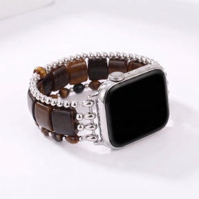 Bracelet extensible Fierce Grace en œil-de-tigre pour Apple Watch, argenté