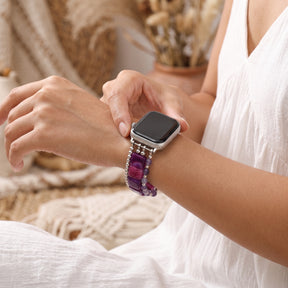Middernachtbloesem-toermalijnen rekbaar Apple Watch-bandje, zilver