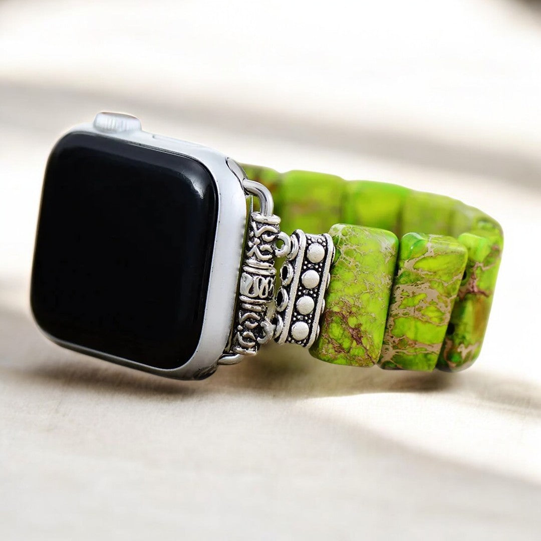 Bracelet Apple Watch extensible en jaspe tibétain citron vert
