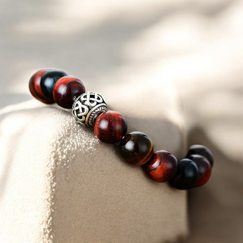 Bracelet Bouddha Oeil de Tigre Rouge Homme
