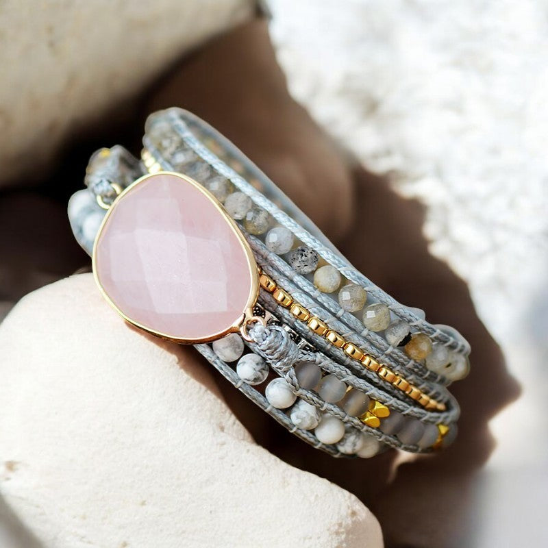 Rozenkwarts Liefdevolle Wikkelarmband