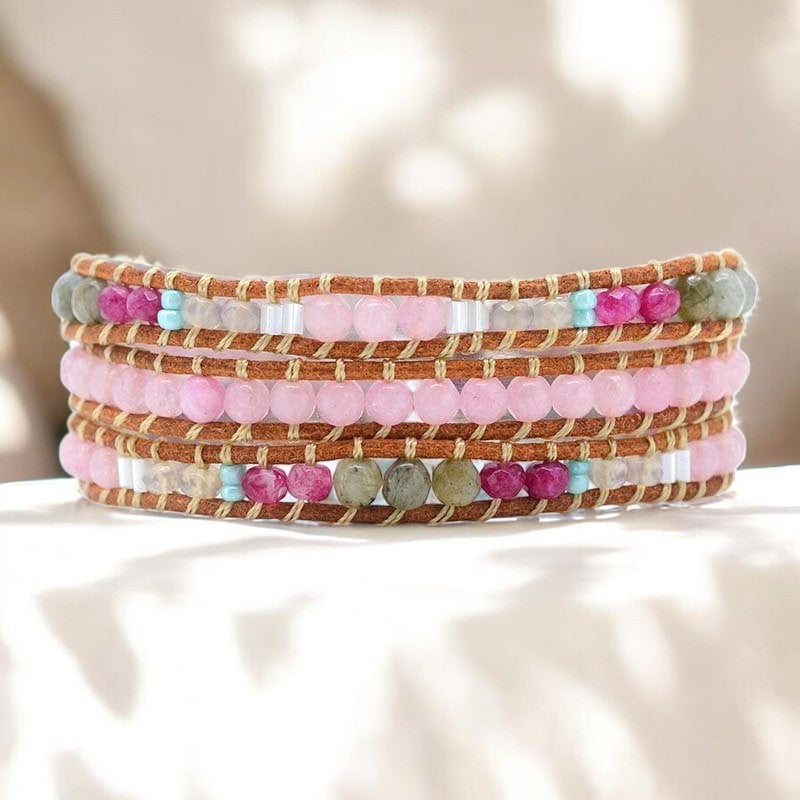 Rozenkwarts Wikkelarmband