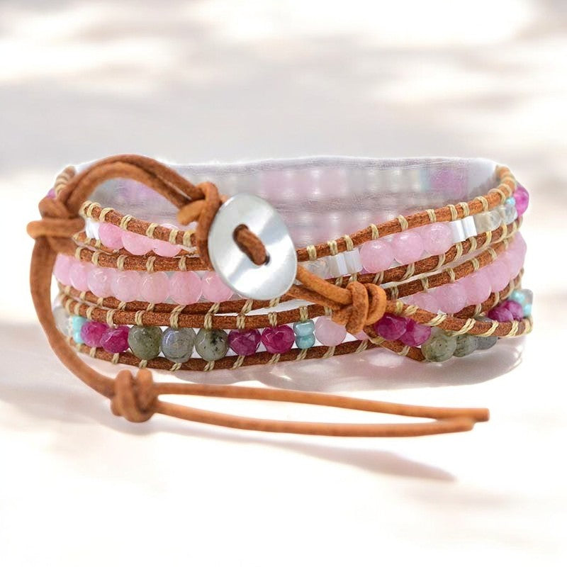 Rozenkwarts wikkelarmband