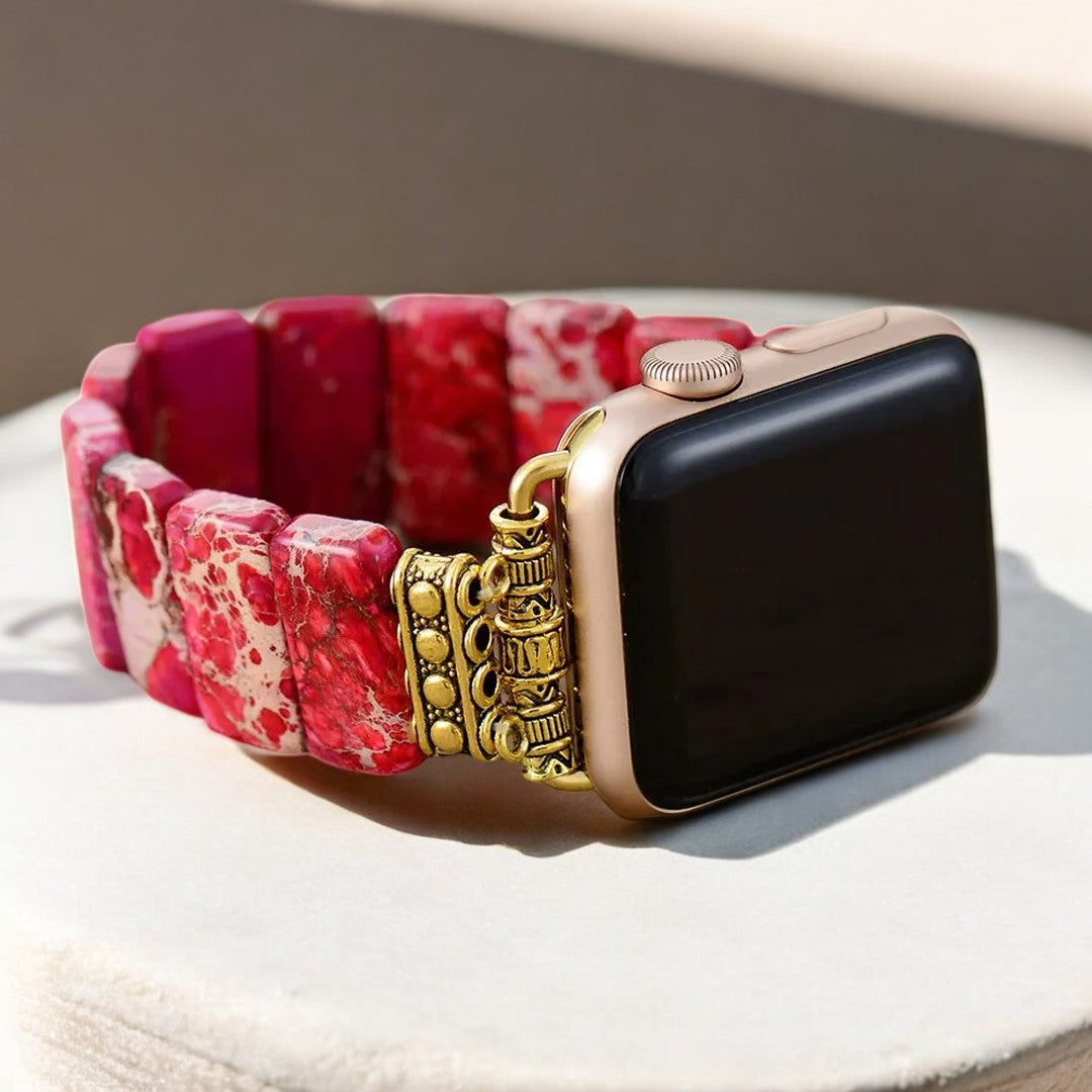 Stretch-Armband Apple Watch aus tibetischem Jaspis in Scharlachrot